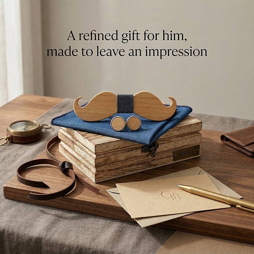 M491 M491  Full Mustache Shape Bow Tie Set, Maple — view 8