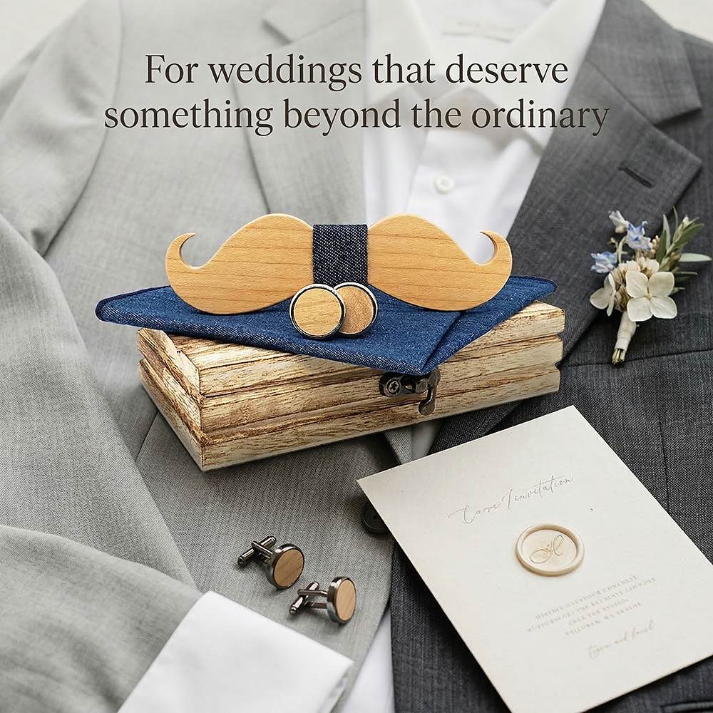 M491 M491  Full Mustache Shape Bow Tie Set, Maple — view 9