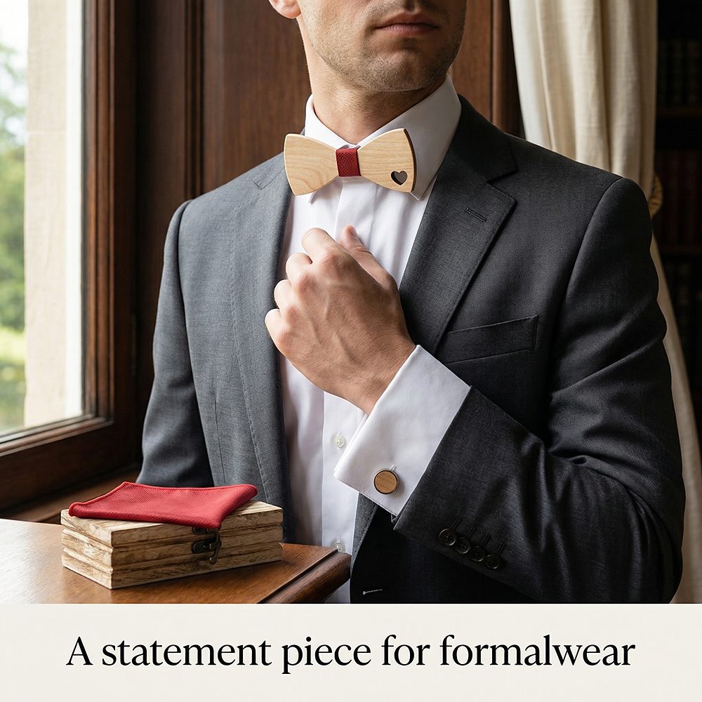 M492  Heart Cutout Bow Tie Set, Maple