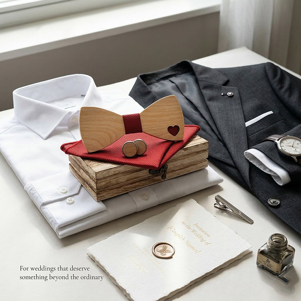 M492 M492  Heart Cutout Bow Tie Set, Maple — view 10