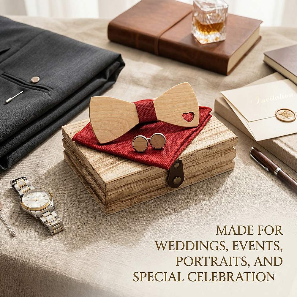 M492 M492  Heart Cutout Bow Tie Set, Maple — view 3