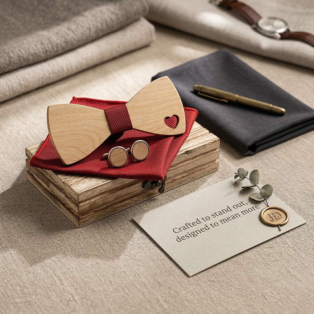 M492 M492  Heart Cutout Bow Tie Set, Maple — view 7