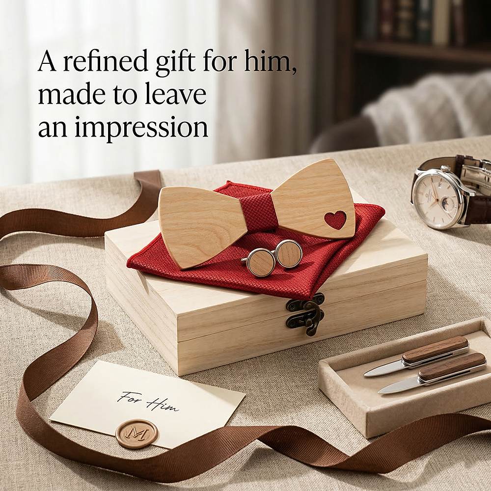M492 M492  Heart Cutout Bow Tie Set, Maple — view 9