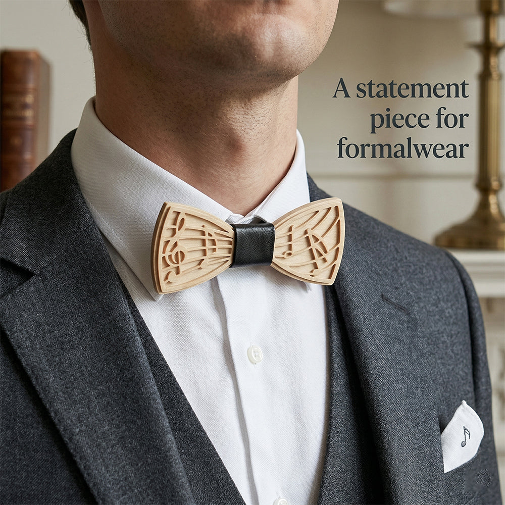 M72音符  Musical Note Cutout Bow Tie Set, Maple