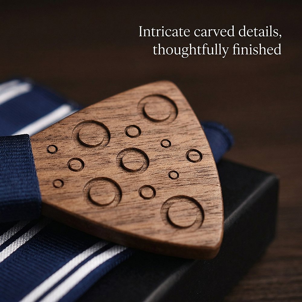 M75 M75  Carved Bubble Design Bow Tie Set, Walnut — view 2