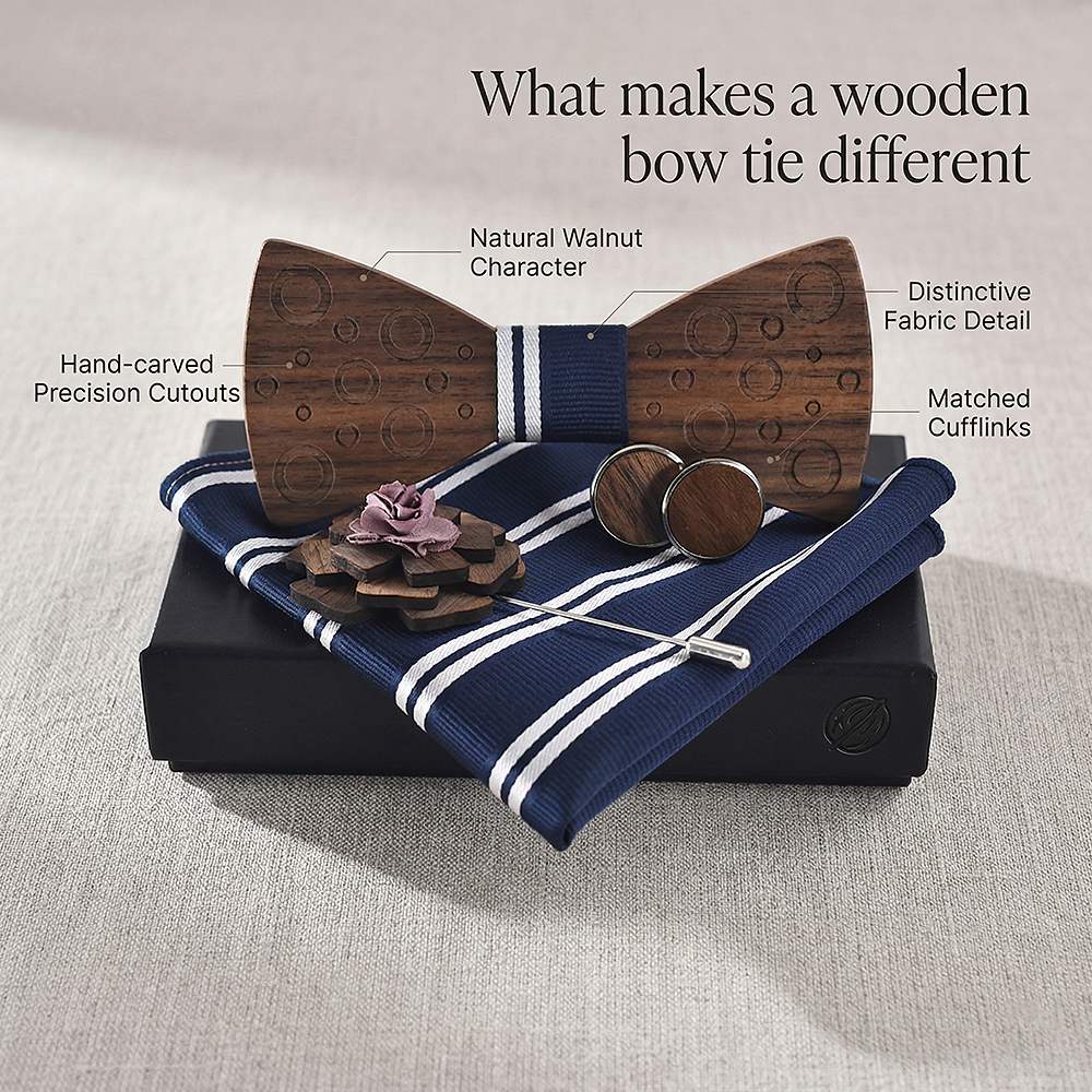 M75 M75  Carved Bubble Design Bow Tie Set, Walnut — view 6