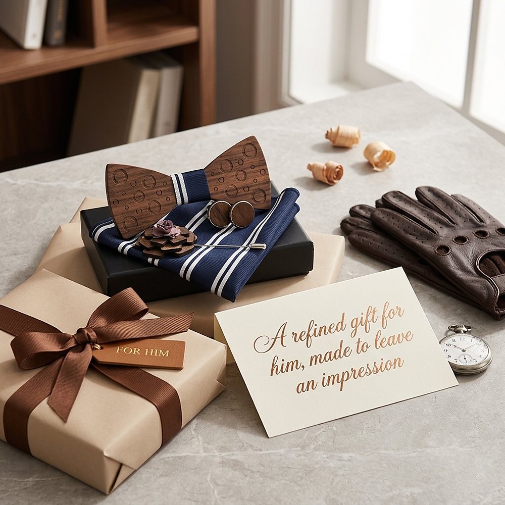 M75 M75  Carved Bubble Design Bow Tie Set, Walnut — view 9