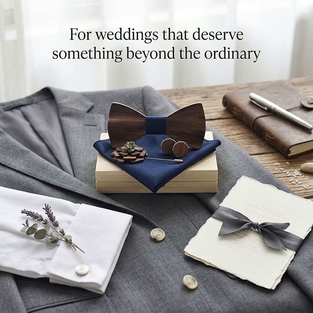 M77 M77  Solid Grain Bow Tie Set, Walnut — view 10