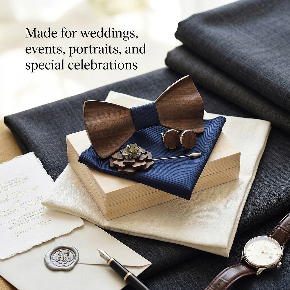 M77 M77  Solid Grain Bow Tie Set, Walnut — view 3