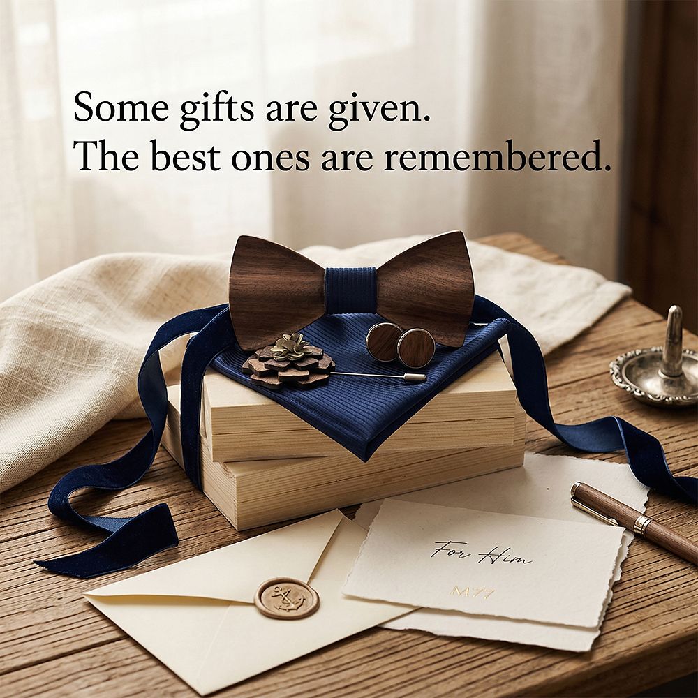 M77 M77  Solid Grain Bow Tie Set, Walnut — view 6