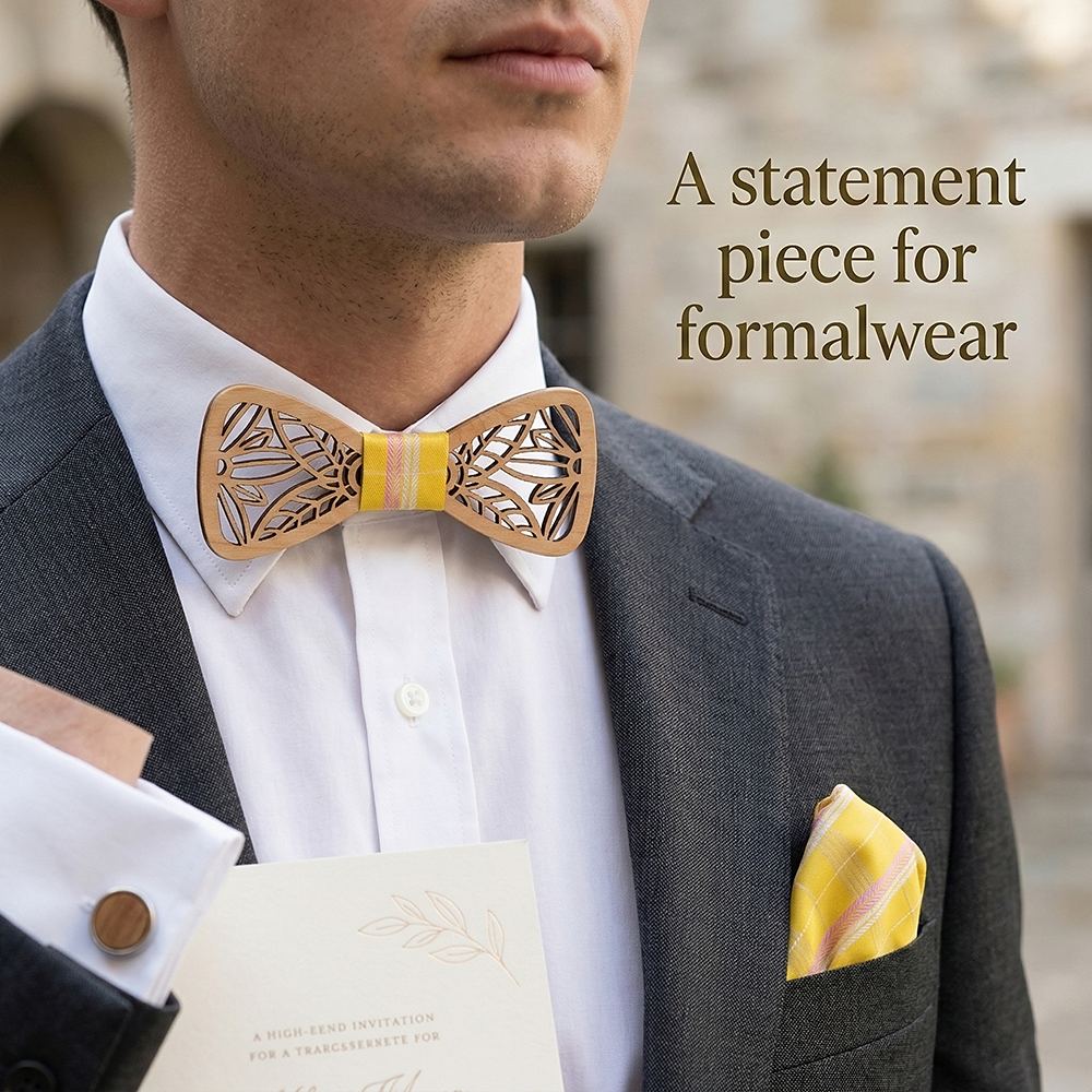 M78  Triangle Line Cutout Bow Tie Set, Maple