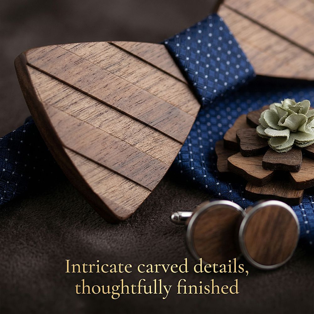 M87 M87  Natural Wood Grain Bow Tie Set, Walnut — view 2