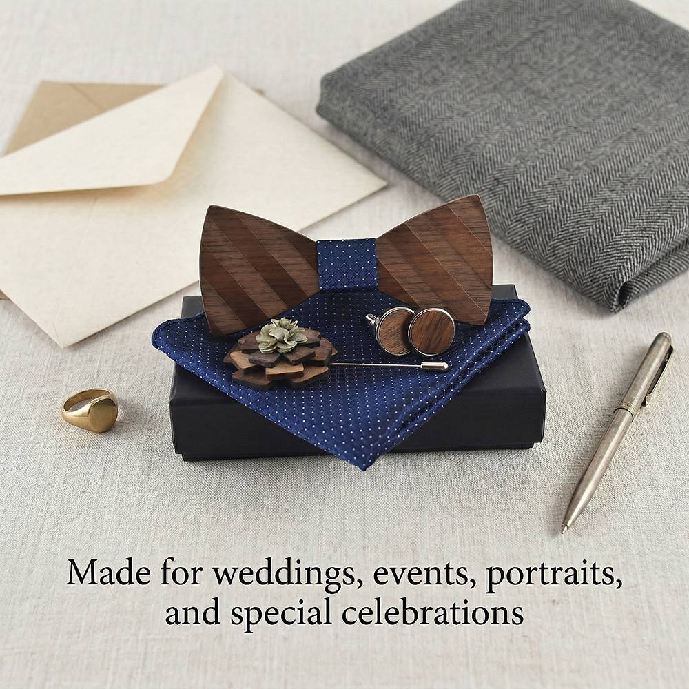 M87 M87  Natural Wood Grain Bow Tie Set, Walnut — view 3