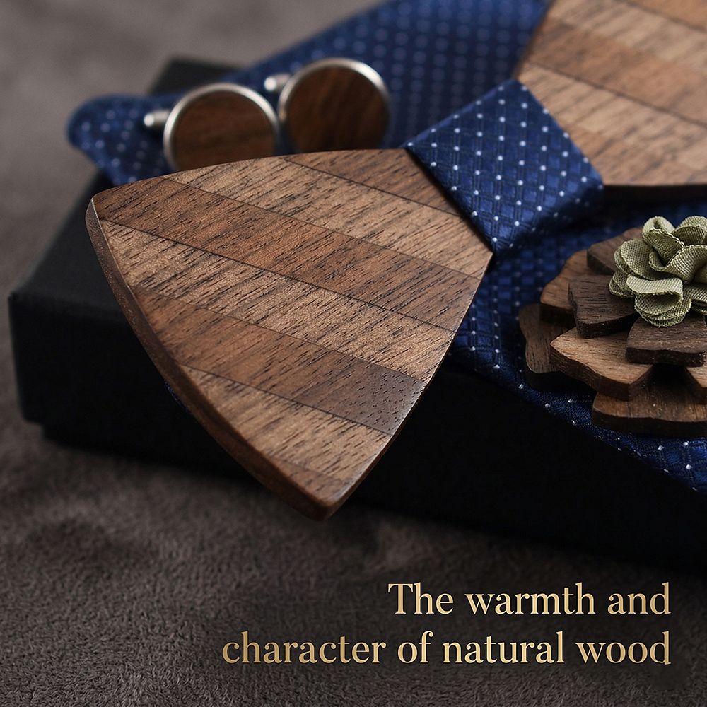 M87 M87  Natural Wood Grain Bow Tie Set, Walnut — view 4