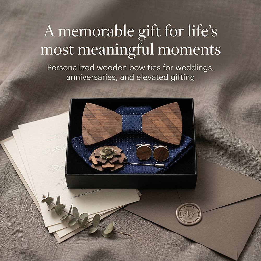 M87 M87  Natural Wood Grain Bow Tie Set, Walnut — view 5
