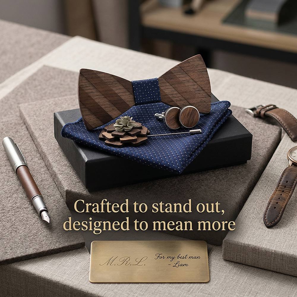 M87 M87  Natural Wood Grain Bow Tie Set, Walnut — view 6