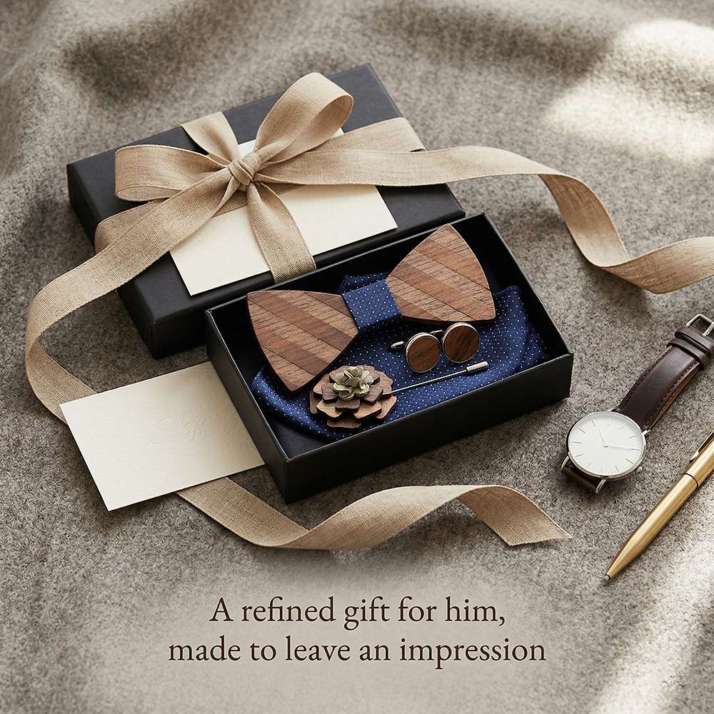 M87 M87  Natural Wood Grain Bow Tie Set, Walnut — view 8