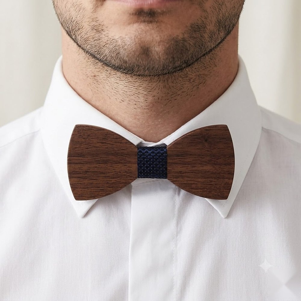 MAY23_BW_STYLE01_DARK_WALNUT_NAVY MAY23_BW_STYLE01_DARK_WALNUT_NAVY  Dark Wood Bow Tie with Navy Center — view 5