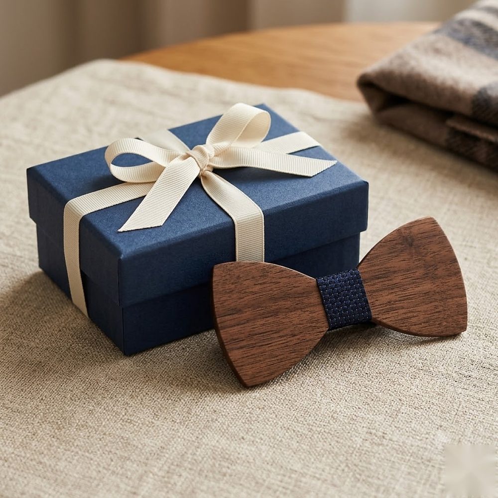 MAY23_BW_STYLE01_DARK_WALNUT_NAVY MAY23_BW_STYLE01_DARK_WALNUT_NAVY  Dark Wood Bow Tie with Navy Center — view 6