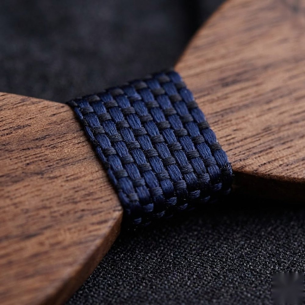 MAY23_BW_STYLE01_DARK_WALNUT_NAVY MAY23_BW_STYLE01_DARK_WALNUT_NAVY  Dark Wood Bow Tie with Navy Center — view 9