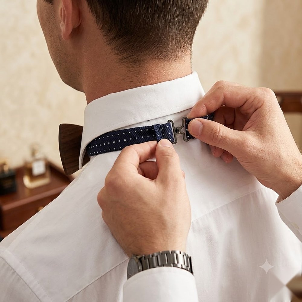 MAY23_BW_STYLE03_DARK_WALNUT_NAVY_DOT MAY23_BW_STYLE03_DARK_WALNUT_NAVY_DOT  Dark Wood Bow Tie with Navy Dot Center — view 10