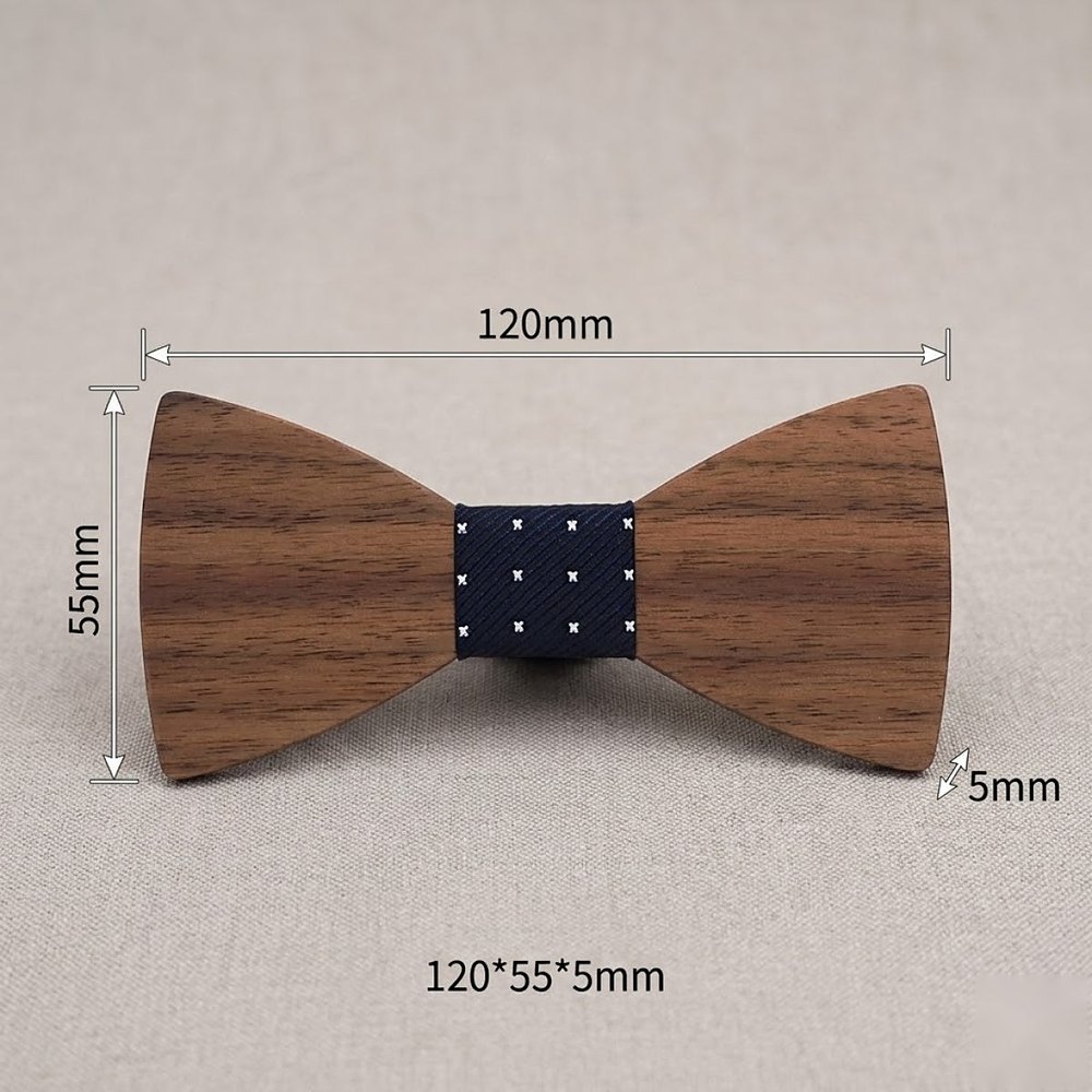 MAY23_BW_STYLE03_DARK_WALNUT_NAVY_DOT MAY23_BW_STYLE03_DARK_WALNUT_NAVY_DOT  Dark Wood Bow Tie with Navy Dot Center — view 4