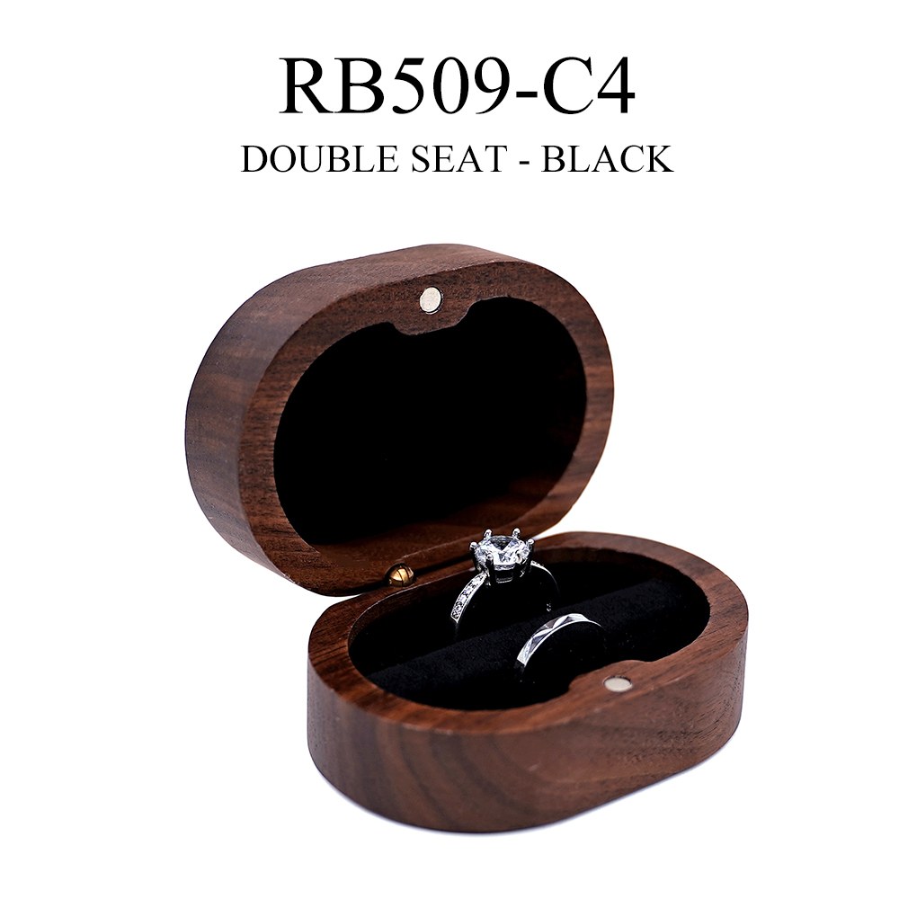 RB509 RB509  Oval Ring Box, Solid Wood Lid, Double Slot — view 5