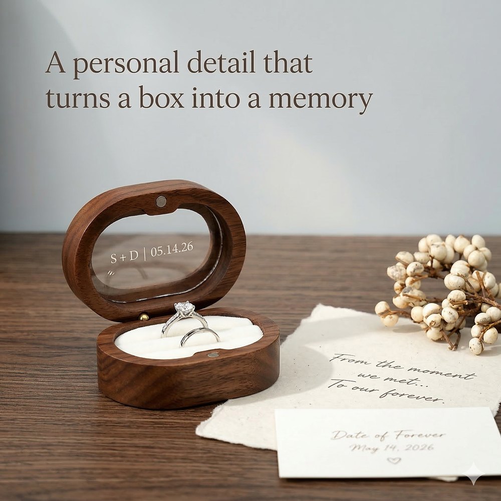 RB512 Oval Window Ring Box, Engraved Lid