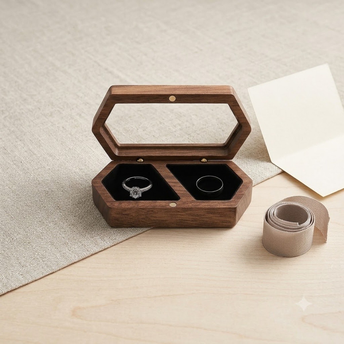 RB517 RB517  Long Hexagon Ring Box, Double Slot, Window Lid — view 3