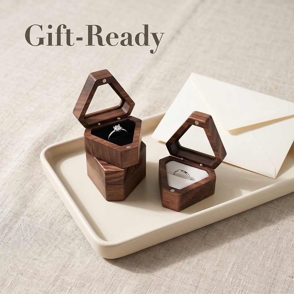RB522 RB522  Diamond-Shape Ring Box, Flip Lid, Walnut — view 7