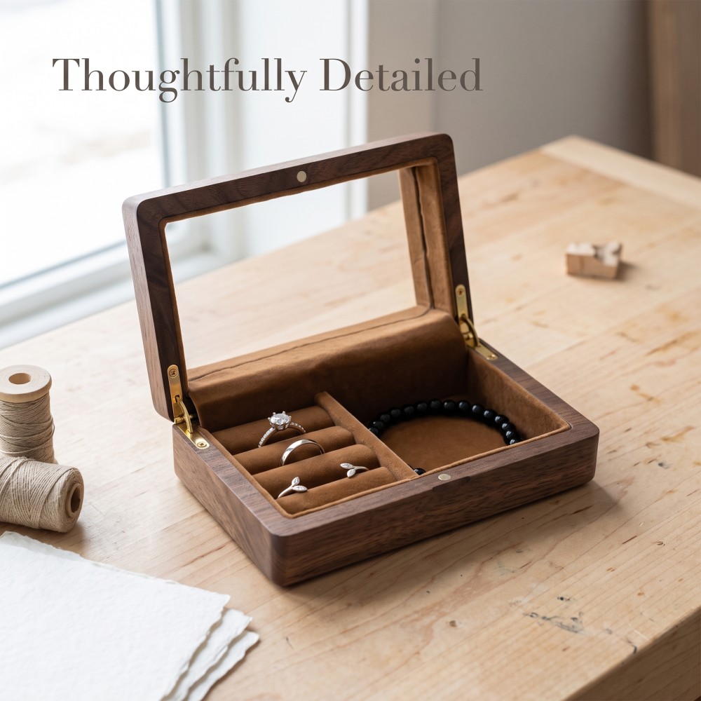 RB531 RB531  Jewellery Organiser, Walnut, Mirror Lid — view 3