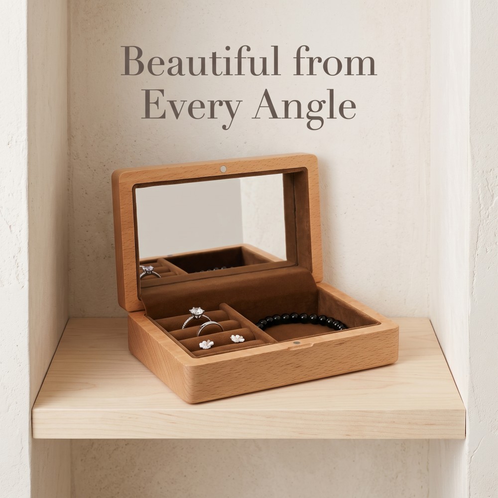 RB532 RB532  Jewellery Organiser, Beech, Mirror Lid — view 5