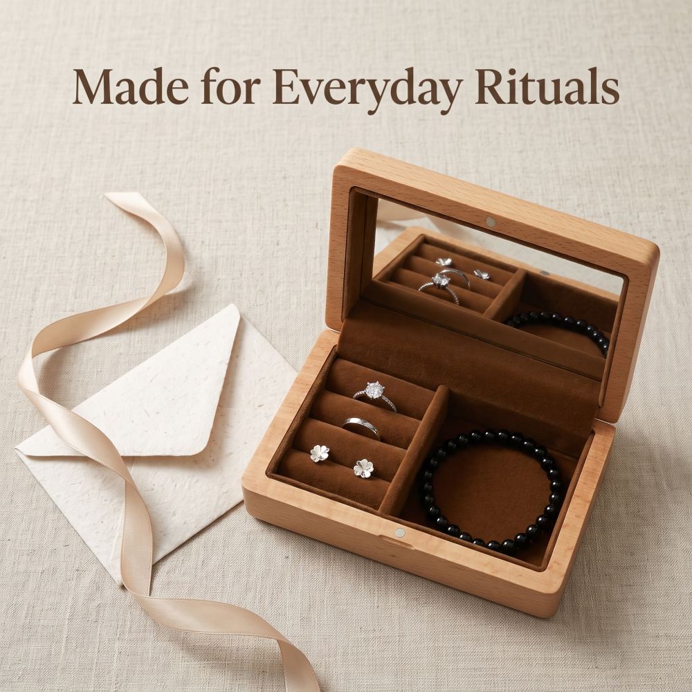 RB532 RB532  Jewellery Organiser, Beech, Mirror Lid — view 6