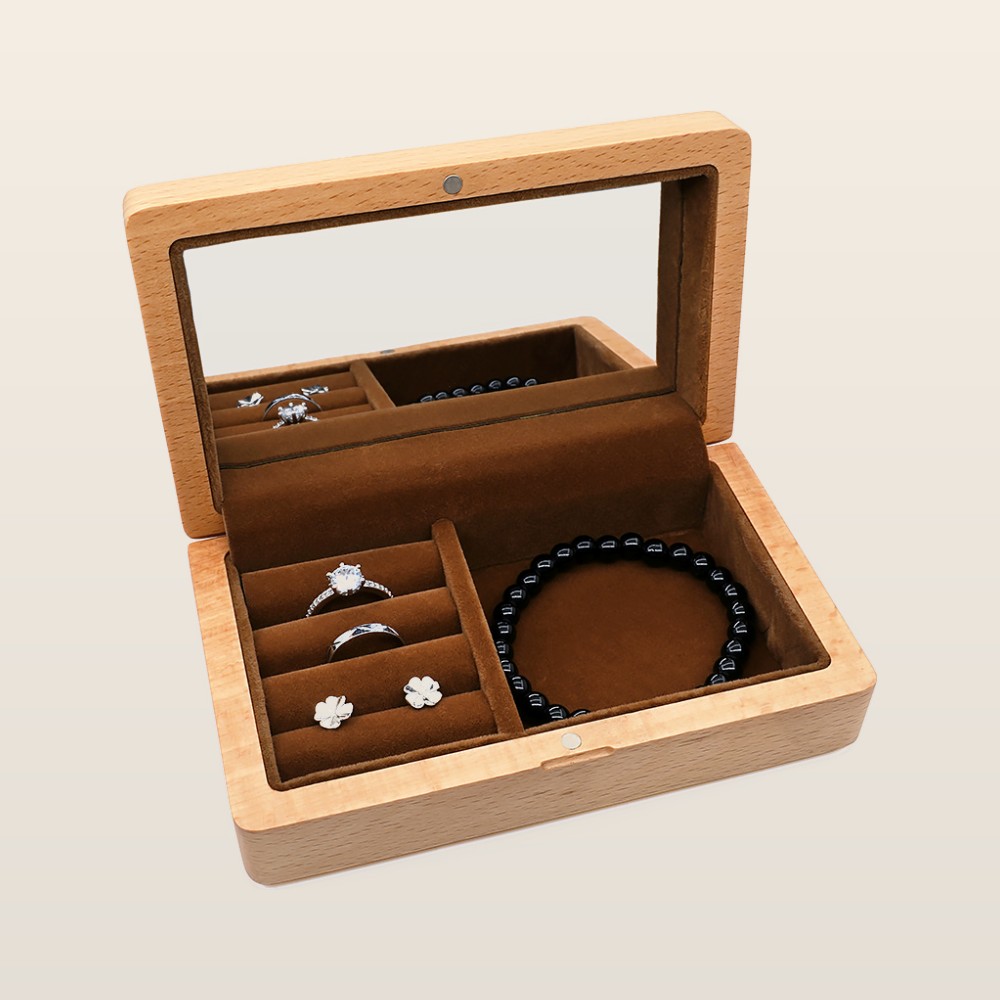 RB532  Jewellery Organiser, Beech, Mirror Lid