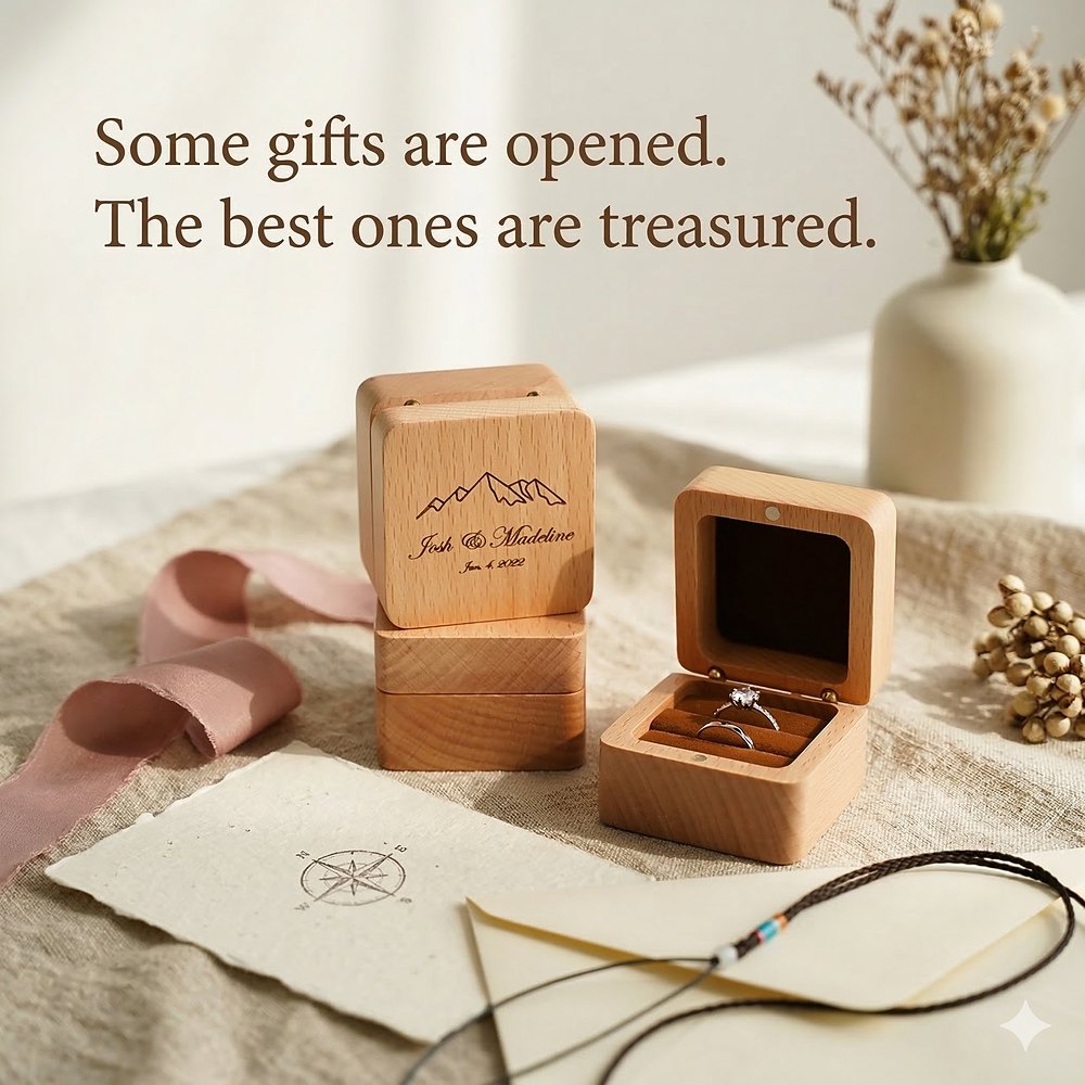 RB535 RB535  Square Ring Box, Beech, Engraved Lid — view 7