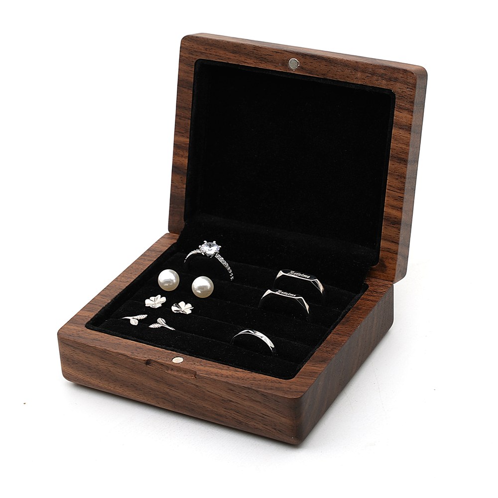 RB545  Earring and Ring Box, Multi-Slot, Walnut