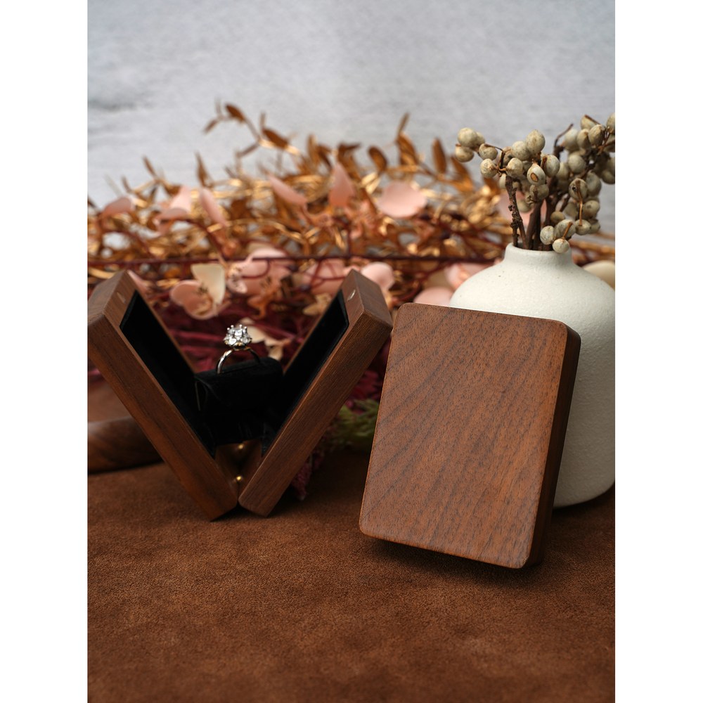 RB559 RB559  V-Fold Proposal Ring Box, Walnut, Black Velvet — view 5