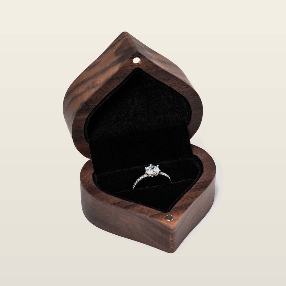 RB562  Heart Ring Box with LED Light, Walnut