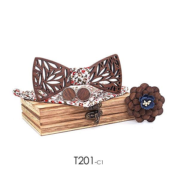 T201 T201  Floral Cutout Bow Tie Set, Walnut — colour C1