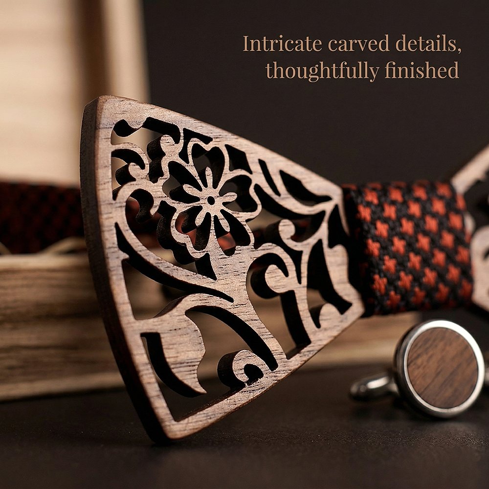 T202 T202  Floral Vine Cutout Bow Tie Set, Walnut — view 2