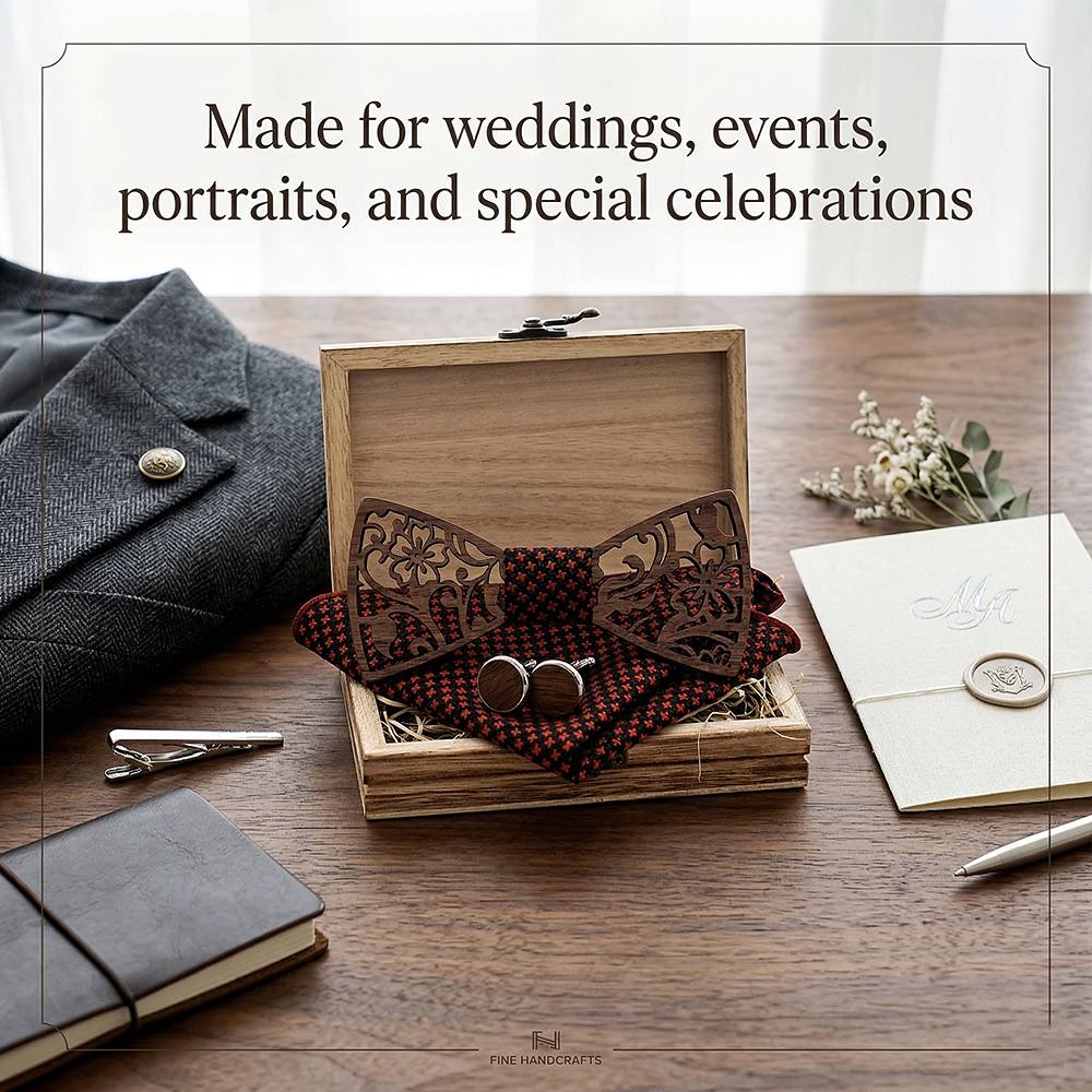 T202 T202  Floral Vine Cutout Bow Tie Set, Walnut — view 3