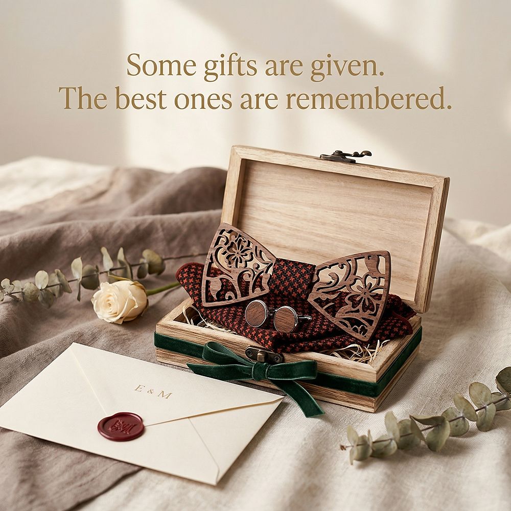 T202 T202  Floral Vine Cutout Bow Tie Set, Walnut — view 5
