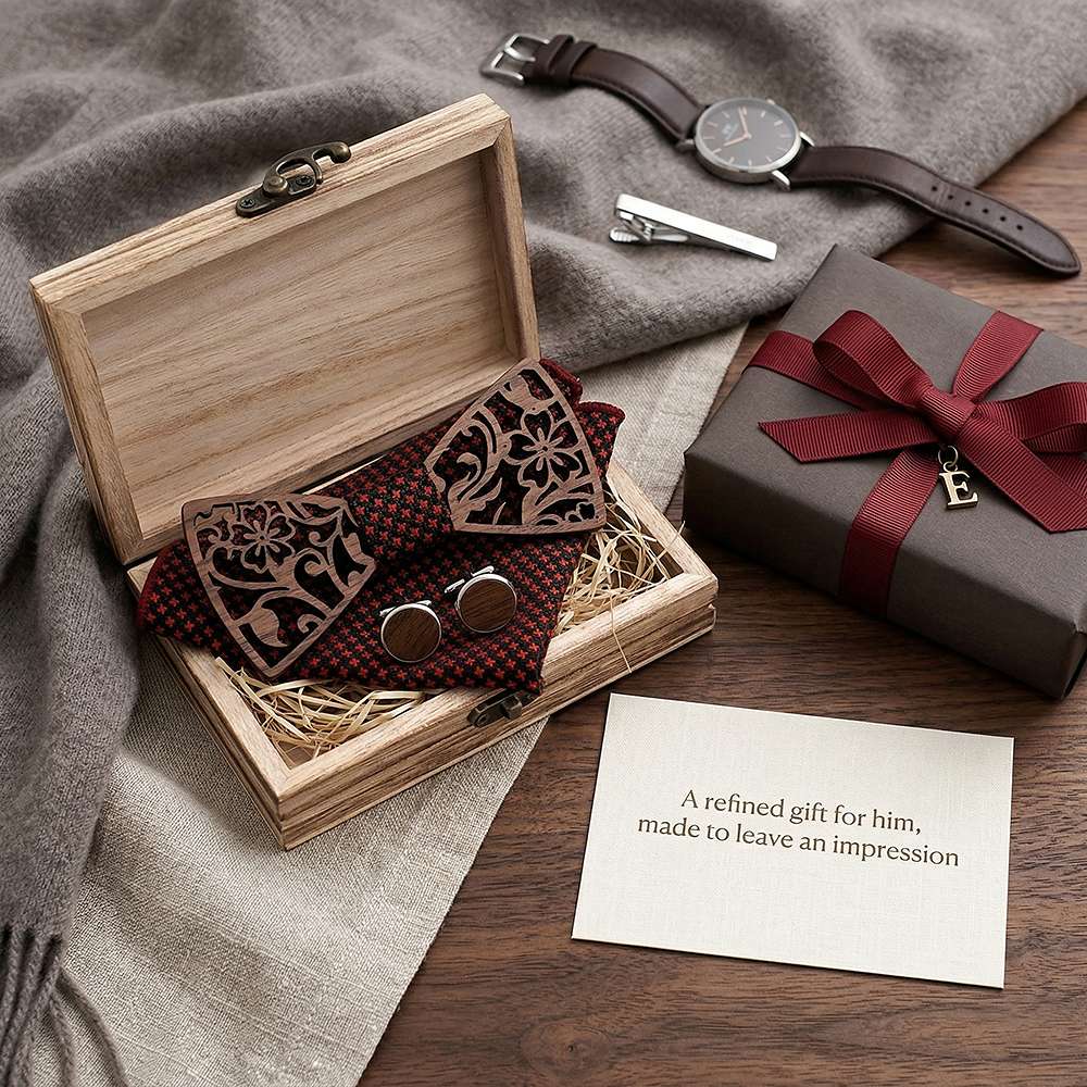 T202 T202  Floral Vine Cutout Bow Tie Set, Walnut — view 7