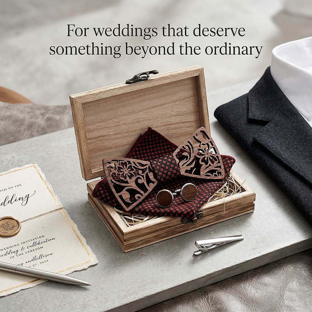 T202 T202  Floral Vine Cutout Bow Tie Set, Walnut — view 8