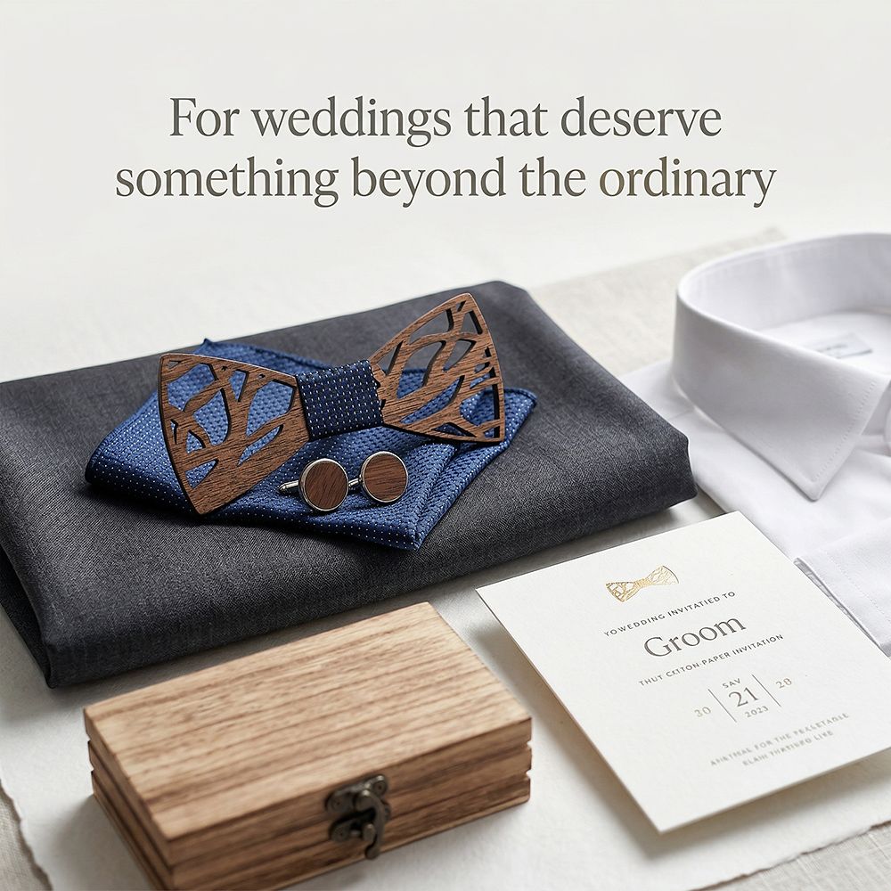 T203 T203  Abstract Geometric Cutout Bow Tie Set, Walnut — view 10