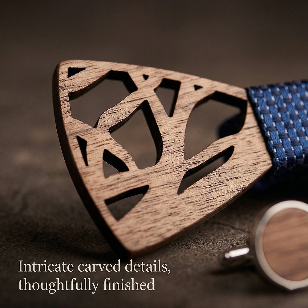 T203 T203  Abstract Geometric Cutout Bow Tie Set, Walnut — view 2
