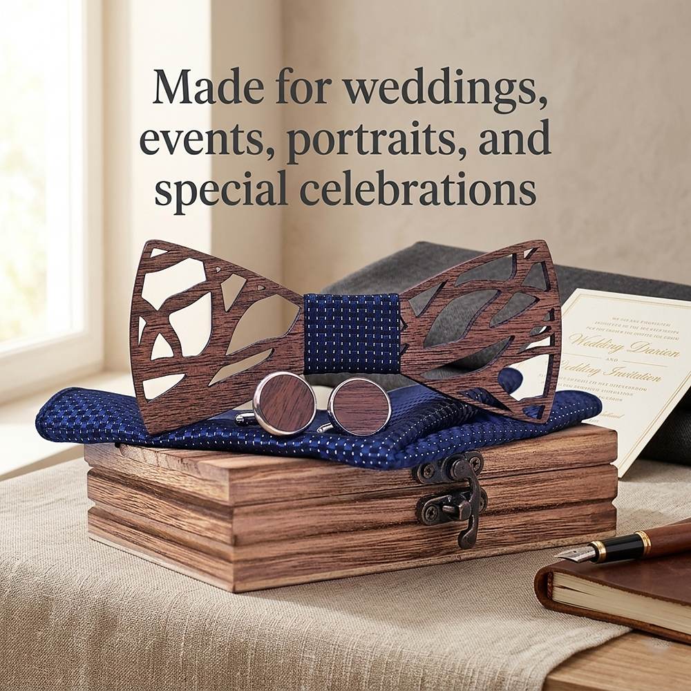 T203 T203  Abstract Geometric Cutout Bow Tie Set, Walnut — view 3