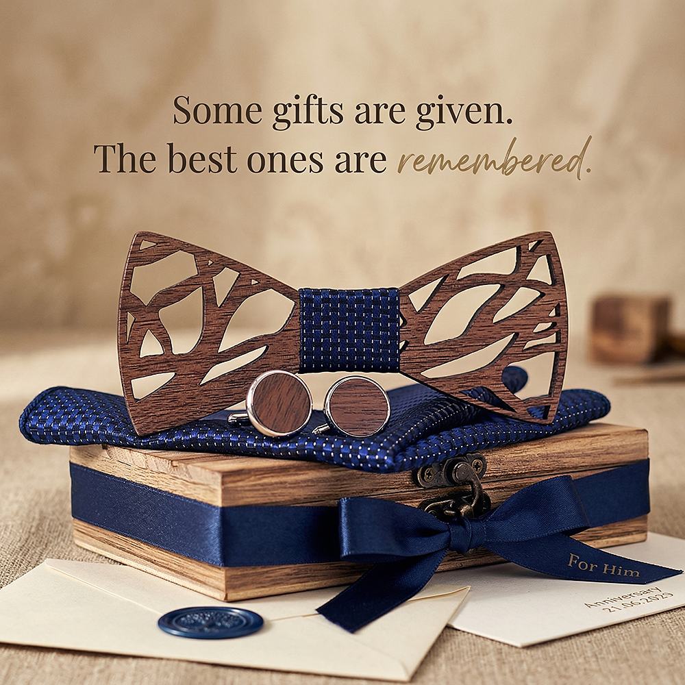 T203 T203  Abstract Geometric Cutout Bow Tie Set, Walnut — view 5