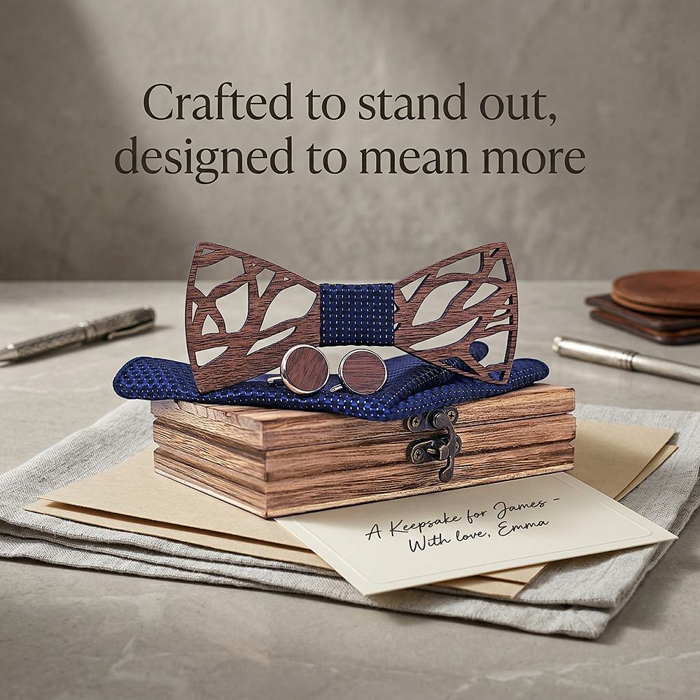 T203 T203  Abstract Geometric Cutout Bow Tie Set, Walnut — view 6