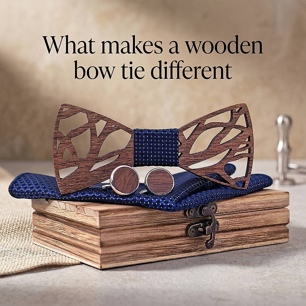 T203 T203  Abstract Geometric Cutout Bow Tie Set, Walnut — view 8
